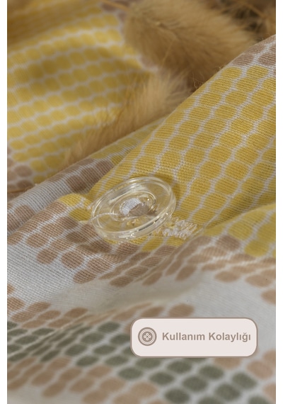 Elart Scatt Nevresim Takımı Çift Kişilik Lastikli Çarşaf 200x220 Cm Ekru Ekru