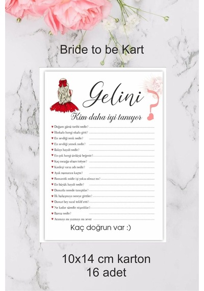 Gelini Kim Daha Iyi Tanıyor Bekarlığa Veda Soru Kartları 16 Adet