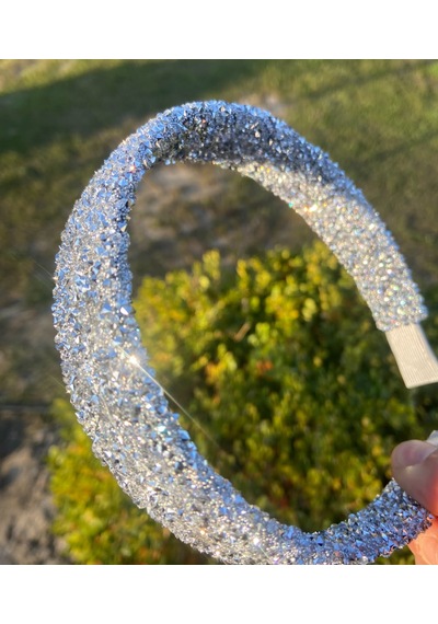 El Yapımı Gümüş Kristal Taşlı Işılıtılı Kalın Taç