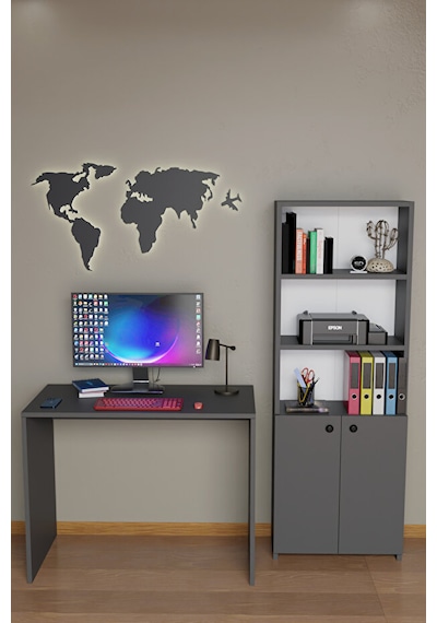 Çok Amaçlı 2 Kapaklı Kitaplıklı Çalışma Masası - Ev Ofis Öğrenci Bilgisayar Ders Çalışma Masası Ofis Masası Antrasit Çok Amaçlı 2 Kapaklı Kitaplıklı Çalışma Masası - Ev Ofis Öğrenci Bilgisayar Ders Çalışma Masası Ofis Masası Antrasit