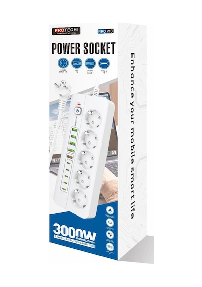 3000w Yeni Tasarım Akım Korumalı 5 Usb'li Ve 5 Type-c Li 5'lı Grup Priz 2 M Uzatma Kablosu Beyaz 2 M 3000w Yeni Tasarım Akım Korumalı 5 Usb'li Ve 5 Type-c Li 5'lı Grup Priz 2 M Uzatma Kablosu Beyaz 2 M