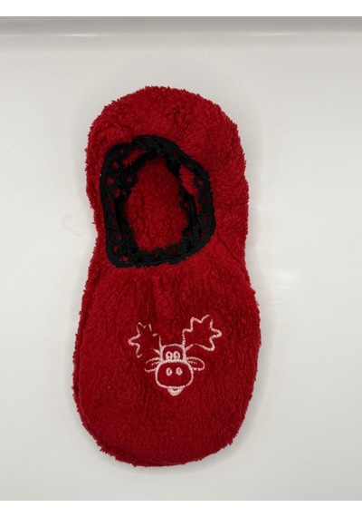 Ozzy Socks Kadın Kırmızı Geyik Desenli Uyku Patik Çorap 3'lü Paket Kırmızı