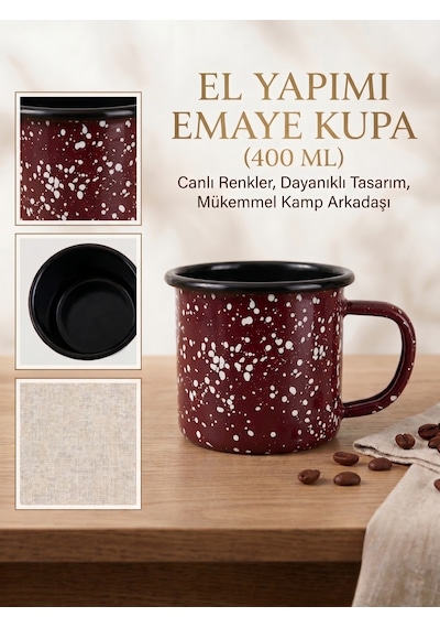 Galaksi Serisi Kobalt Mavi Sarı Sıçratmalı Retro Emaye Kamp Kupası 400 Ml Bordo