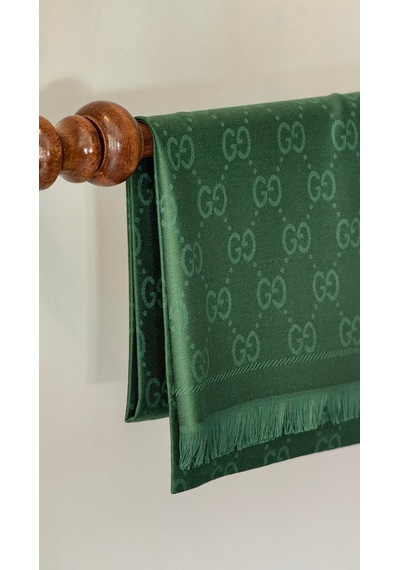 Miorel Scarfs G Desen Çift Taraflı Kaşmir İpek Şal 4 Mevsim Soft Pamuklu Şal Yeşil