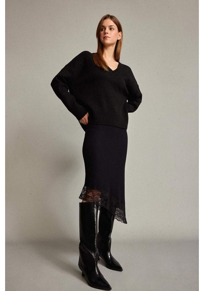 Defacto Slim Fit Dar Kesim Normal Bel Midi Etek G6622ax25wnbk81 Siyah-bk81