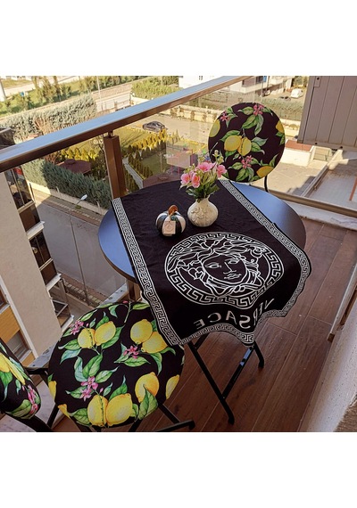Katlanabilir Limon Desenli Metal Masa Ve Sandalye Takımı - 2 Sand