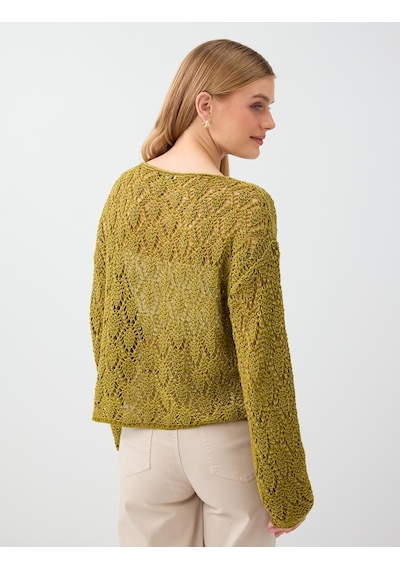 Jimmy Key Yağ Yeşili Ajur Detaylı Kayık Yaka Rahat Kesim Triko Kazak 6ww138318307 Yeşil