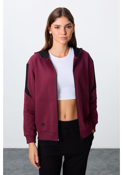 Tommy Life Erguvan-siyah Kompakt Pamuklu Kalın Pürüzsüz Dokulu Kapüşonlu Oversize Fit Kadın Eşofman Takım - 95 Mor