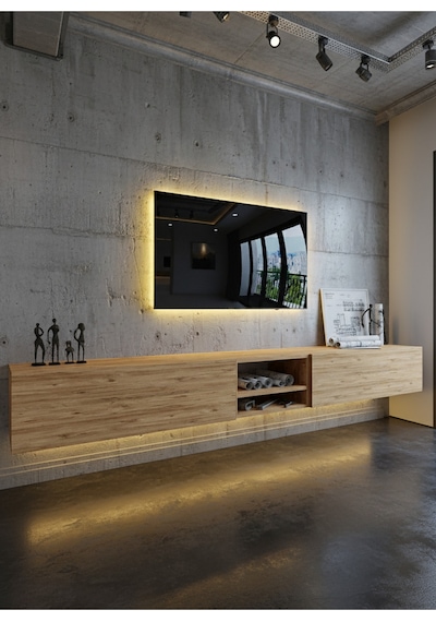 Resital Ledli Duvara Monte Tv Sehpası - Çam - W6009-6 Çam