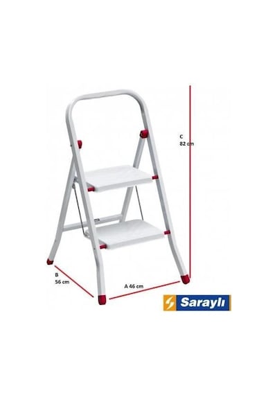 Mey İthalat Saraylı Pratik Metal Merdiven Beyaz 2 Basamaklı -
