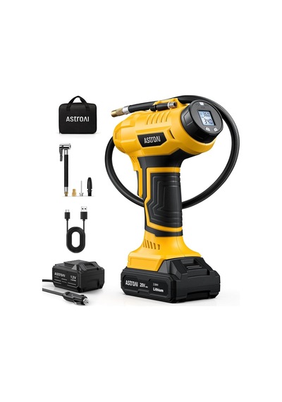 2'si 1 Arada Metal Silindir Hava Kompresörü, 20v Pil Ve 12v Araç Güç Kaynağı, Motosiklet, Araba Ve Bisiklet İçin