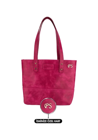 Twingold İsme Özel Tote Bag El Omuz Çantası - %100 Rainbow Deri - Ac03003 - Fuşya Fuşya