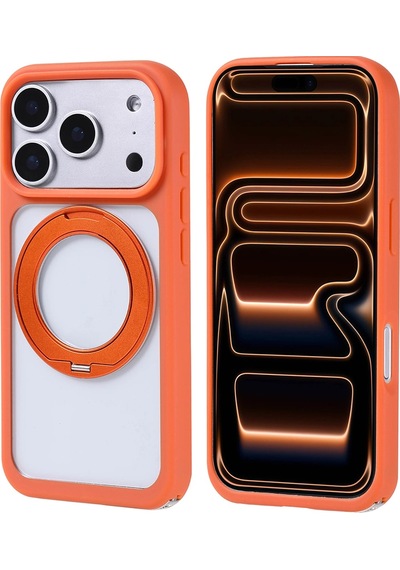 Apple iPhone Uyumlu 17 Pro Kılıf M-safe Şarj Özellikli Standlı Zore Piza Silikon Kapak Turuncu
