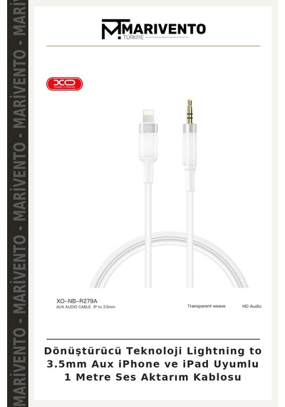 Dönüştürücü Teknoloji Lightning To 3.5mm Aux İphone Ve İpad Uyumlu 1 Metre Ses Aktarım Kablosu