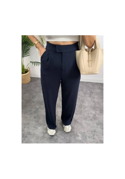Butik Kadın Örme Kumaş Palazzo Cırtlı Lacivert Pantolon