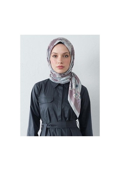 Bushu Çiçek Ve Desenli Twill Eşarp Lotus
