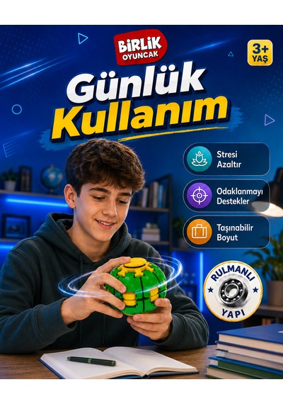 Stres Topu Press & Spin Basınca Dönen Fidget Spinner Oyuncak 3+ Yaş Yeşil