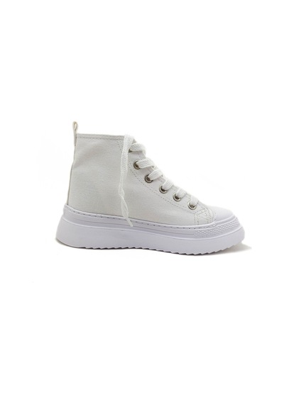 Gdt Ayakkabı Unisex Beyaz Keten Bilekli Bağcıklı Çocuk Sneakers