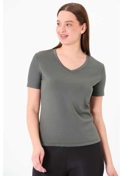 Sortie Collection V Yaka Premium Modal Kumaş Basic Tişört - Haki