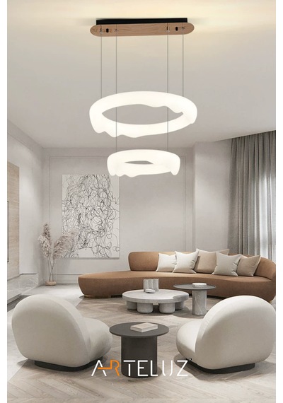 Luxury Pınterest Model Modern Sarkıt Çift Katlı Avize 50+35 Cm Beyaz