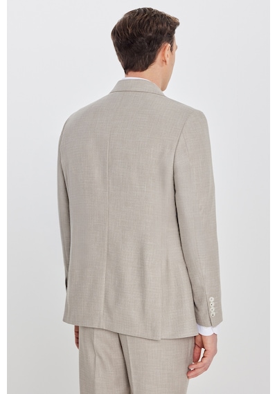 Ac&co Erkek Bej Slim Fit Dar Kesim Kırlangıç Yaka Kapak Cepli Çizgili Takım Elbise