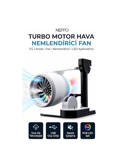 Turbo Motor Tasarımlı Hava Nemlendirici, Ayarlanabilir Hızlı, Led Işıklı Sessiz Soğutucu Fan