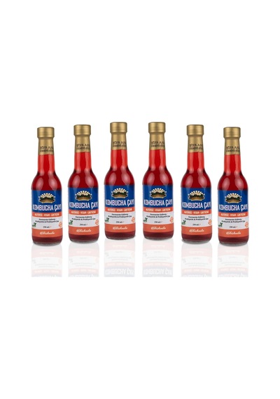 6 Adet Hibiskuslu Kombucha 250ml. Cam Şişede