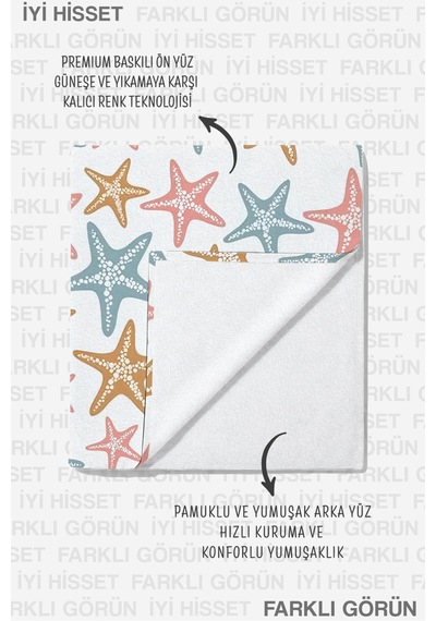 Deniz Yıldızı Marine Plaj Havlusu - Pastel Akdeniz Temalı Havuz Deniz Hızlı Kuruyan Mikrofiber Havlu Kül Kumul