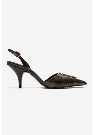 Luvishoes Yvella Yeşil Rugan Baskı Tokalı Sivri Burunlu Kadın Topuklu Ayakkabı