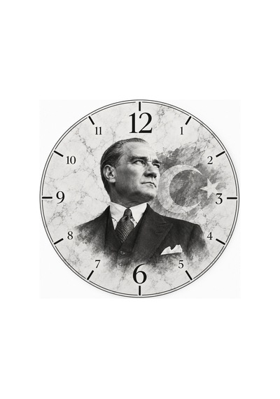 Atatürk Temalı 45 Cm Ahşap Sessiz Akar Mekanizmalı Uv Baskılı Dekoratif Duvar Saati Hediyelik 1093 Çok Renkli