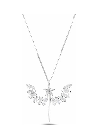 Çekirdekjewelry Rodyum Kaplama Yıldız Ve Melek Kanadı Taşlı Gümüş Kolye Gri