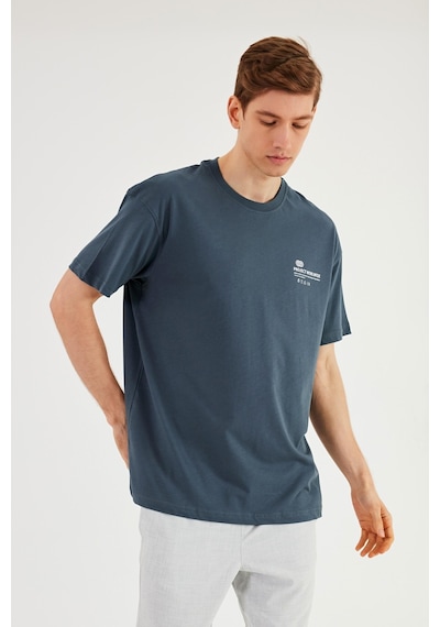 Leo Erkek Oversize Tshirt %100 Pamuk Bisiklet Yaka Baskı Detaylı Basic Tişört Mtlce78 Füme