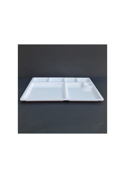 %100 Kırılmaz 12 Li Melamin 7 Bölmeli Tabldot Kahvaltı Tabağı - 33x26 Cm Beyaz Beyaz
