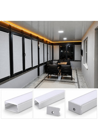 Led Kanal Profil Sıva Üstü 6931 Alüminyum Kasa İnce Tip 2 Metre 13x6mm Opak Pleksi Yan Kapak