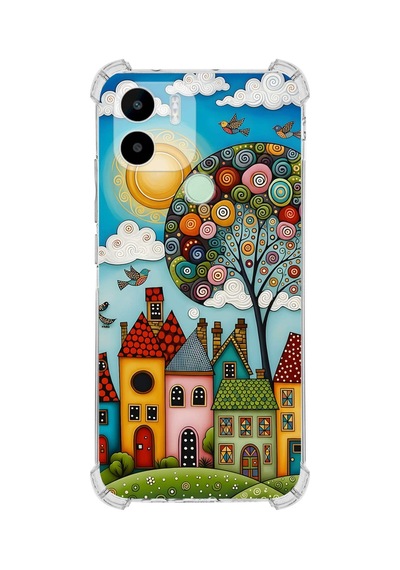 Printify Redmi A2 Plus İle Uyumlu Düşlerin Dansı Serisi Gökyüzü Şehri Tasarımlı Uv Baskılı Köşe Korumalı Antişok Kılıf Şeffaf