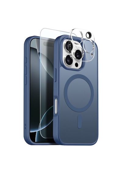 Teleplus Apple Uyumlu iPhone 16 Pro Max Kılıf Babet Translucent 3in1 Msafe Şarj Özellikli Kapak + Ekran Koruyucu Lacivert