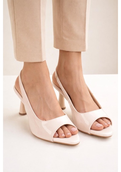 Modaonn Kadın Şık Sivri Burun Slingback Topuklu Ayakkabı Bej