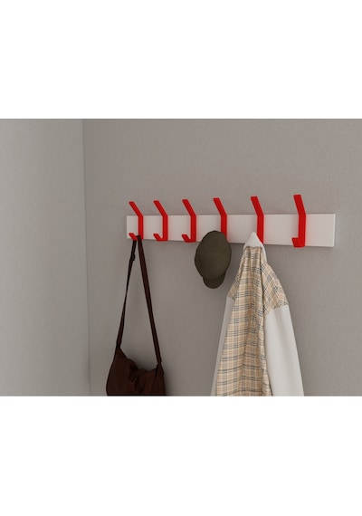 Hepsi3boyutlu Modern Duvar & Kapı Kanca Askılık - 6 Adet Kırmızı Kanca Askılık - Model No : 1 Kırmızı