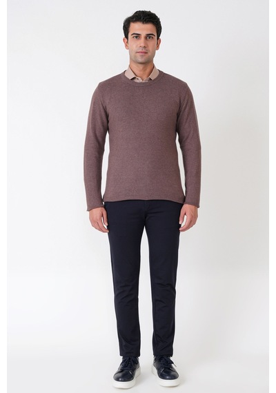 Slim Fit Ribanalı Düz Sütlü Kahve Yünlü Bisiklet Yaka Triko Kazak Tr 900 Slim Fit Ribanalı Düz Sütlü Kahve Yünlü Bisiklet Yaka Triko Kazak Tr 900