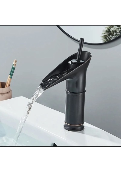 İsaoğlu Yapı Siyah Lavabo Bataryası Şelale Akışlı Musluk Banyo Bataryası Siyah