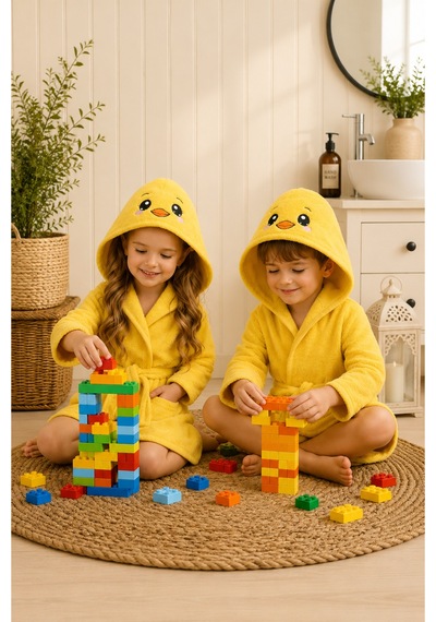 Civciv Kapüşonlu Çocuk Bornozu Unisex Bebek Ve Çocuk Banyo Bornozu, Yumuşak Dokulu, 1-10 Yaş 3-4 Yaş