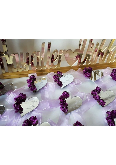Mor Süslü Çiçekli Kalp Nikah Şekeri(30 Adet)