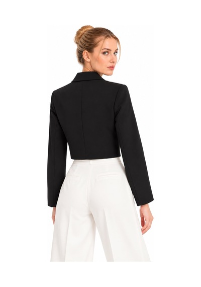Lafela Kruvaze Kapama Yapılı Crop Blazer Siyah