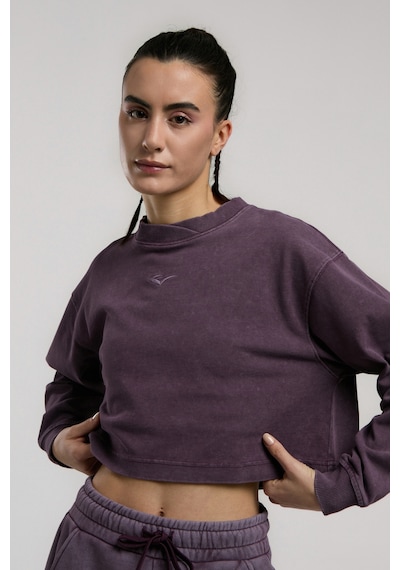 Everlast Bronx 1910 Oversize Mor Crop Uzun Kollu Kadın Tişört Mor