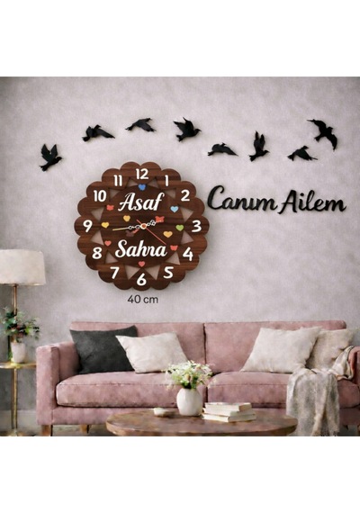 Duvar Saati 40 Cm 8adet Kuş Canım Ailem Temalı No96 Çok Renkli