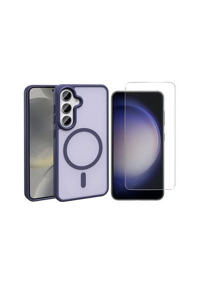 Vendas Galaxy Uyumlu S25 Fe Kılıf M-safe Şarj Özellikli Mat Arka Yüzey Zore Sio Kapak + Nano Ekran Koruyucu Derin Mor