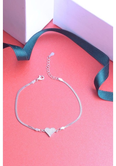 Innuendo Jewelry 925 Ayar Gümüş Taşlı Kalpli Bileklik Gümüş