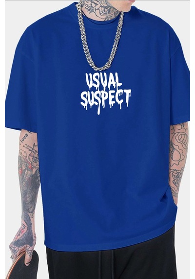 Unisex Usual Suspect Baskılı T-shirt Mavi