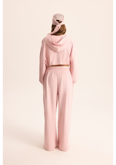 Mai Studios Co. Olin Bel Detay Pembe Kapüşonlu Crop Eşofman Takım Pembe
