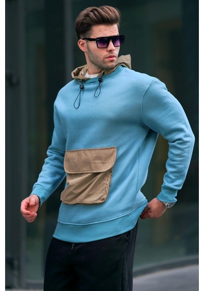 Madmext Mavi Kanguru Cep Kapüşonlu Erkek Sweatshirt 6138-mavi Mavi